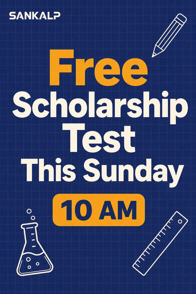 Indigo post reading Free Scholarship Test This Sunday with a 10 AM tag and science line icons