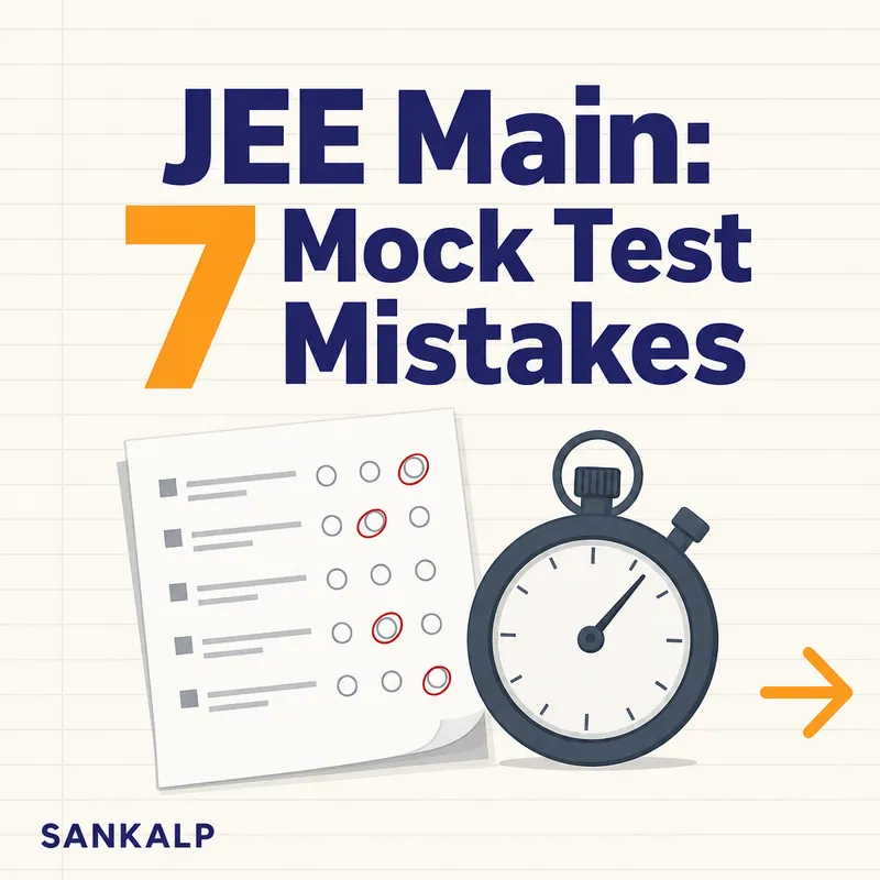 Carousel cover titled JEE Main: 7 Mock Test Mistakes with an illustrated test paper and stopwatch